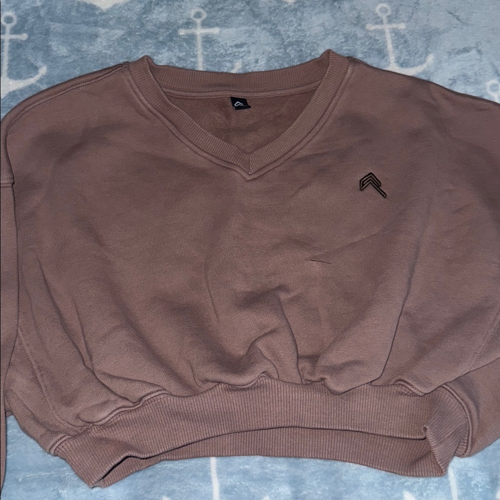 Brown V-Neck cropped Sweatshirt